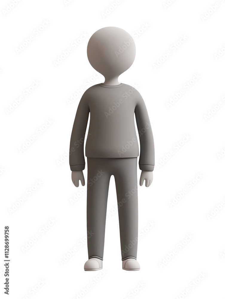 3D Character Casual Wear Full Body Standing Pose Isolated on White Background Minimalist Design Illustration Simple Figure Neutral Expression Human Representation Modern Graphic Render Blank Template 3D Character Casual Wear Full Body Standing Pose Isolated on White Background Minimalist Design Illustration Simple Figure Neutral Expression Human Representation Modern Graphic Render Blank Template