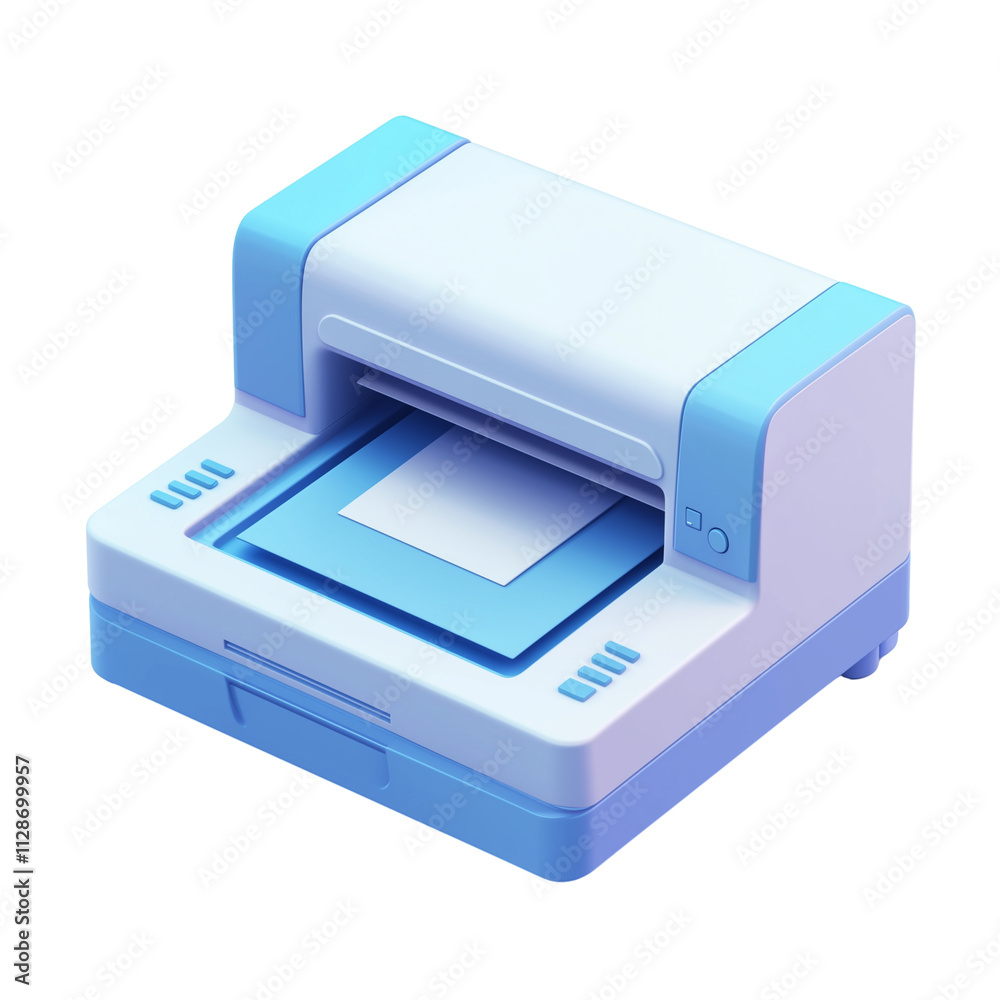 3D icon of white blue printer isolated on transparent background 3D icon of white blue printer isolated on transparent background
