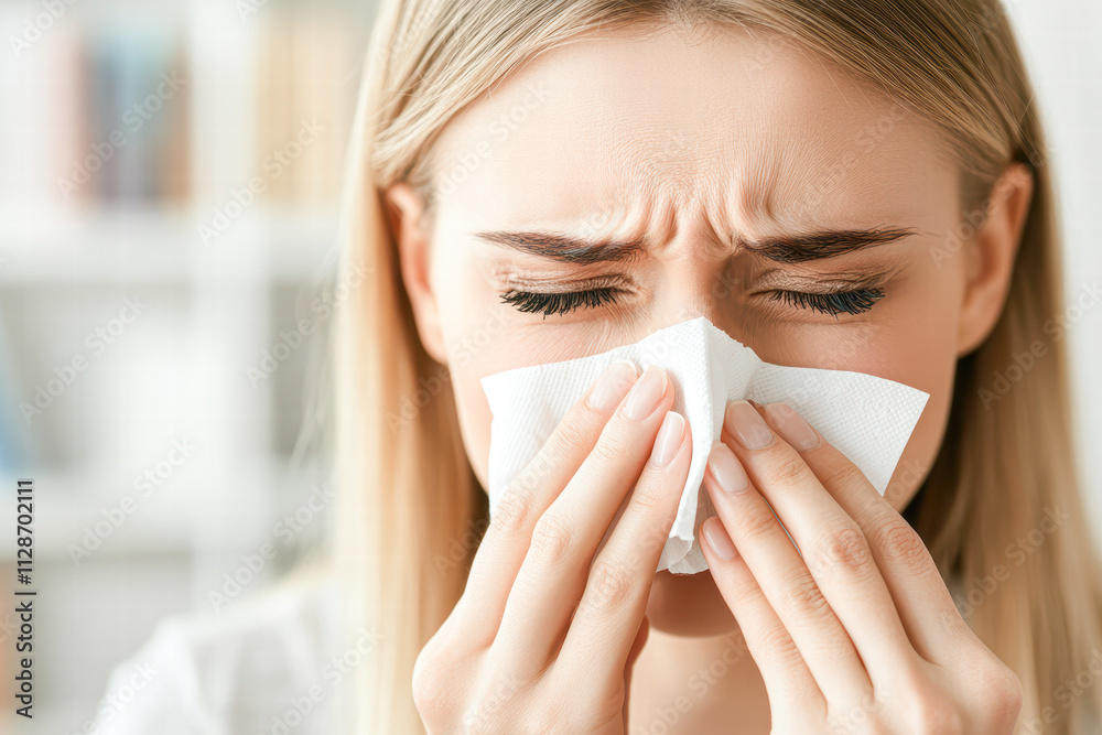 A woman with a tissue in her hand, looking sad