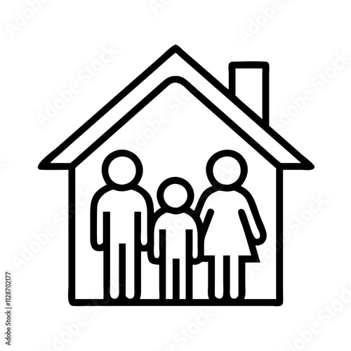 family home icon, family day line art, family icon - simple black line art icon of family home, symbolizing family day celebrations. family vector art.