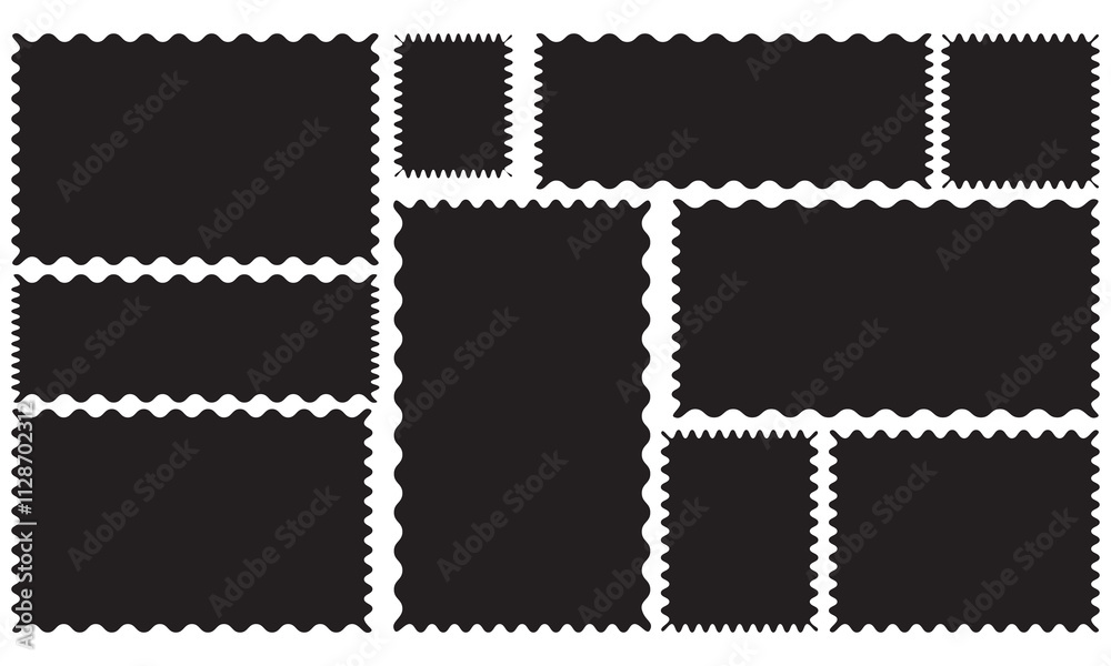 Zig zag wavy edge rectangle frame or border shapes set. jagged geometric rectangular. Abstract elements for promo material, web template, stickers, or social media design.  Vector illustration. EPS 10