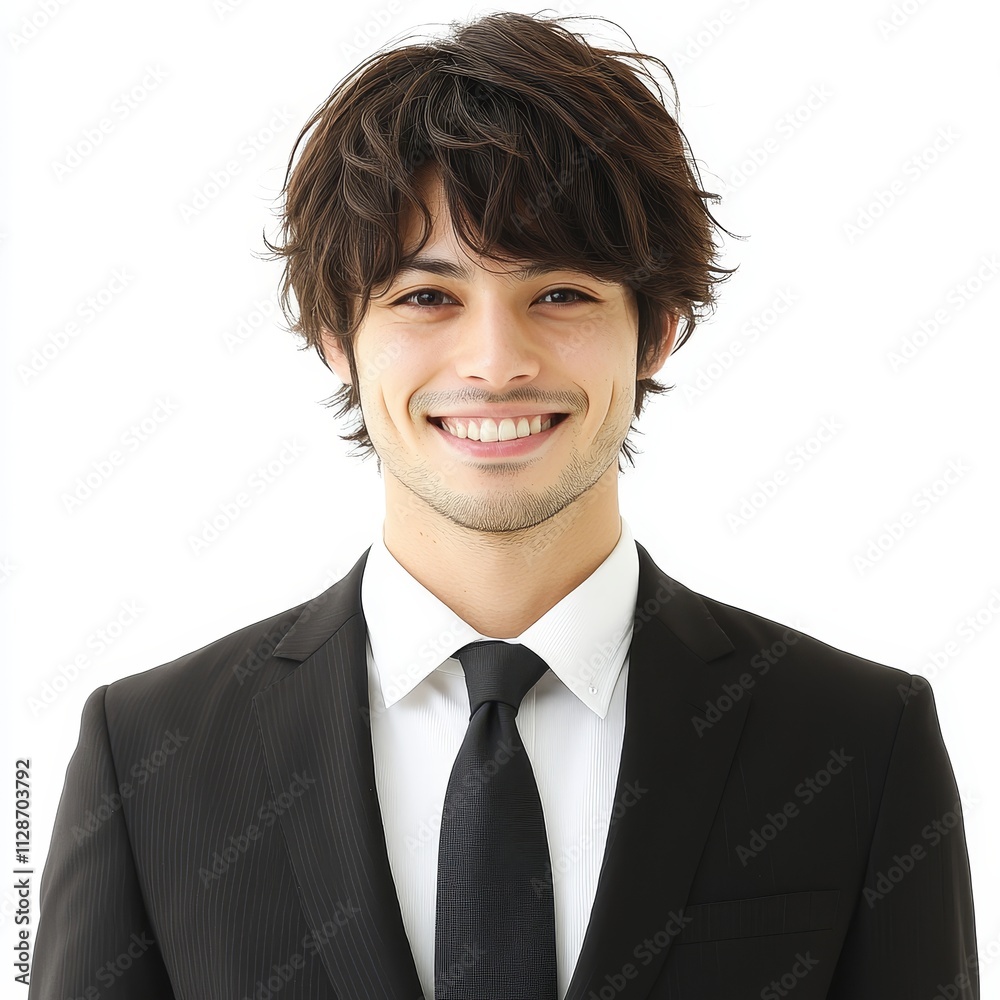 Japanese man in a suit smiling, isolated on a white background, representing business, professional attire, corporate culture, and career success. Japanese man in a suit smiling, isolated on a white background, representing business, professional attire, corporate culture, and career success.