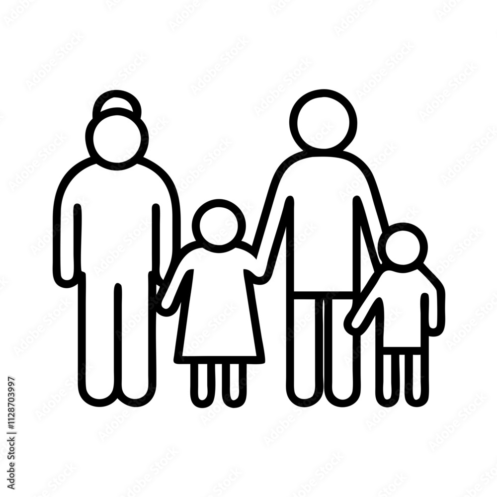 grandparents with grandchildren icon, family day line art, family icon - simple black line art icon of grandparents with grandchildren, symbolizing family day celebrations. family vector art.