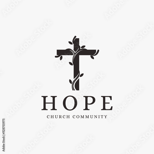 cross church and tree branch logo vector icon on white background