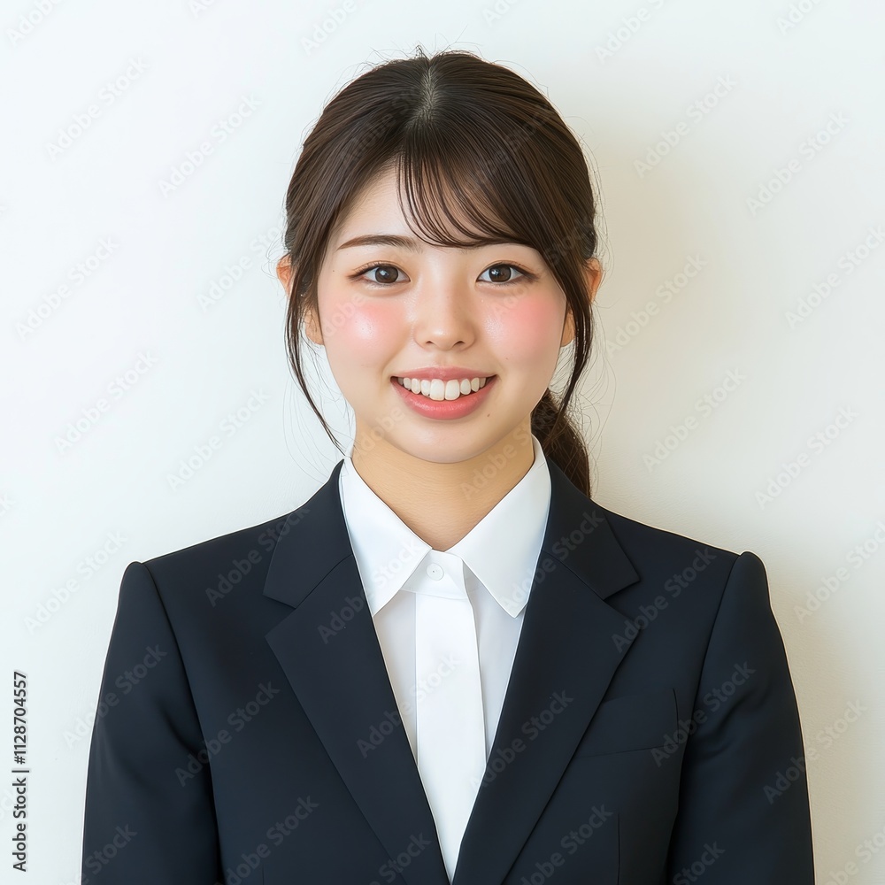 Smiling Asian Japanese women in suits, isolated on white background, highlighting professionalism, corporate culture, and business attire. Smiling Asian Japanese women in suits, isolated on white background, highlighting professionalism, corporate culture, and business attire.