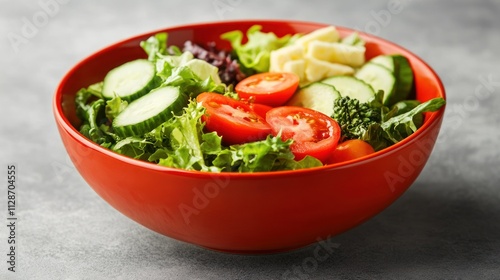 Fresh Vegetable Salad in a Red Bowl