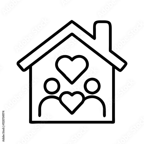 home with family hearts icon, family day line art, family icon - simple black line art icon of home with family hearts, symbolizing family day celebrations. family vector art.