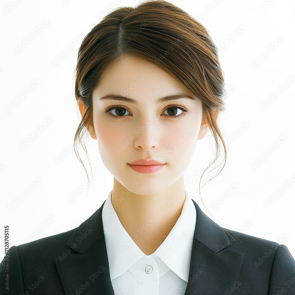 Smiling Asian Japanese women in suits, isolated on white background, highlighting professionalism, corporate culture, and business attire. Smiling Asian Japanese women in suits, isolated on white background, highlighting professionalism, corporate culture, and business attire.