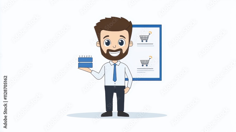 Happy Businessman Presenting Shopping Cart Strategy Happy Businessman Presenting Shopping Cart Strategy