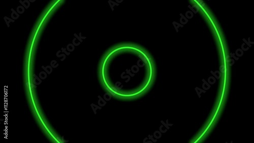 A futuristic motion graphic featuring green neon circle endlessly zooming out over a black background. High-tech aesthetic ideal for club visuals, wallpapers, and music-themed