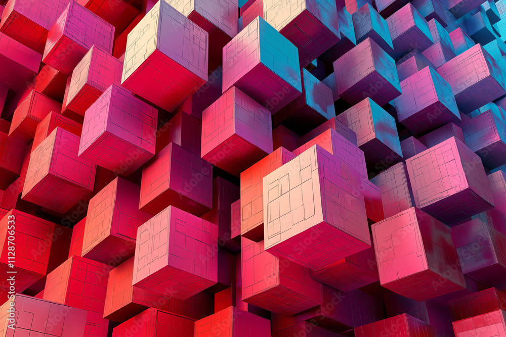 Obraz premium The back ground, especially blockchain technology, is rich in red, blue, green, purple