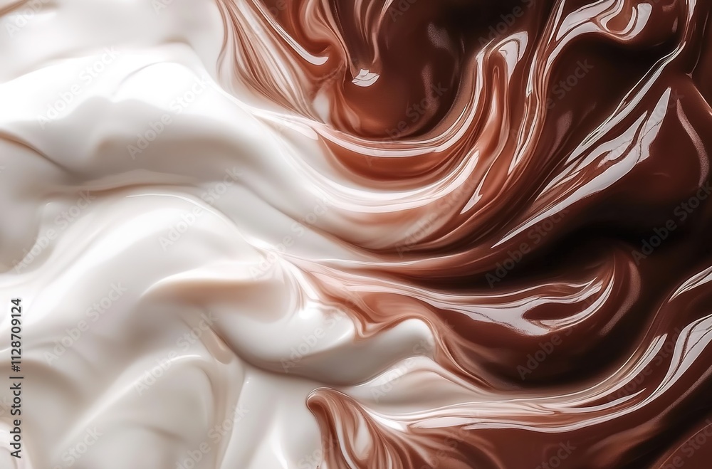 A close-up of swirling chocolate and cream in an abstract composition A close-up of swirling chocolate and cream in an abstract composition