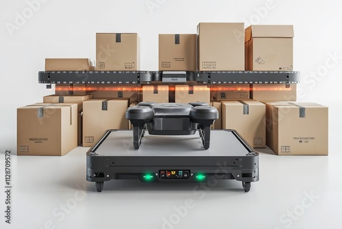 Isolated system for tracking package delivery and pickup against a white backdrop. Generative Ai