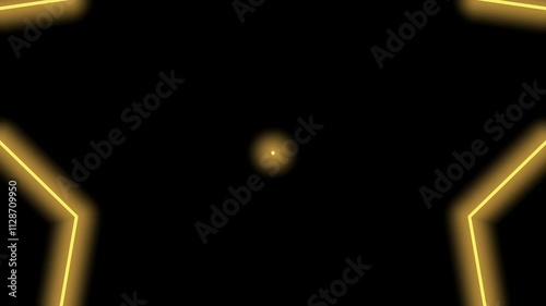 A futuristic motion graphic featuring yellow neon star endlessly zooming out over a orange and yellow gradient background. High-tech aesthetic ideal for club visuals, wallpapers, and music-themed