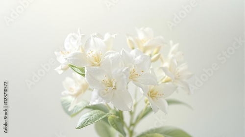 Bunch of freshly picked white jasmine flowers with dew drops on the petals, organic, white flower, springtime, scented, growth