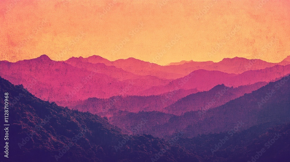 Obraz premium Sunset Hues Over Layered Mountain Ranges