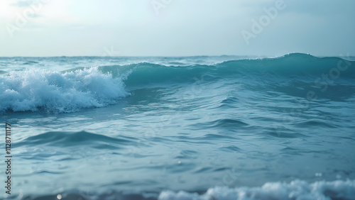 "Serene Ultrarealistic Seascape: Gentle Waves Dance Gracefully Across the Tranquil Ocean's Surface"