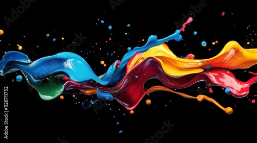 Vibrant Color Explosion: Dynamic Paint Splashes Across Black Background