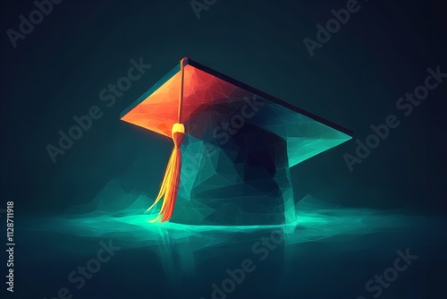 A glowing graduation with low polygonal illustration. Generative Ai