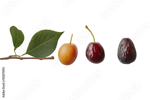 dates isolated on a white background. Includes a heap of dry date fruits, such as Medjool or Majhool dates, with green leaves, png photo