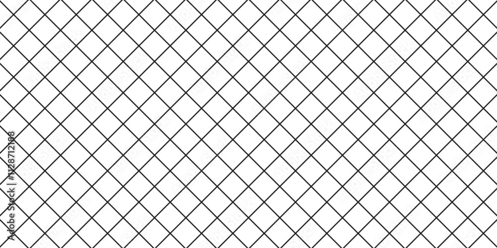 Black metal mesh seamless pattern vector illustration. Metal grid pattern. Silhouette Steel wire Chain link Fence Pattern. Grid, mesh, lattice background with rhombus, diamond shapes. 