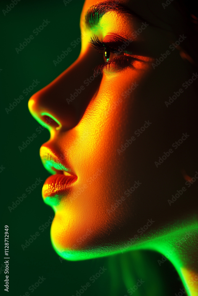 A beautiful woman with her face illuminat A beautiful woman with her face illuminat