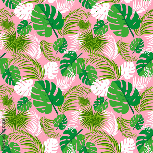 Leaf tropical ornament. Botanical seamless pattern. Modern exotic jungle plants illustration in vector. Hand drawn fantasy exotic sprigs. Collage contemporary floral seamless pattern. Eps 10
