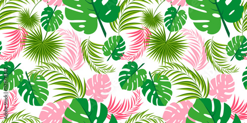 Botanical seamless pattern. Modern exotic jungle plants illustration in vector. Hand drawn fantasy exotic sprigs. Leaf tropical ornament. Collage contemporary floral seamless pattern. Eps 10