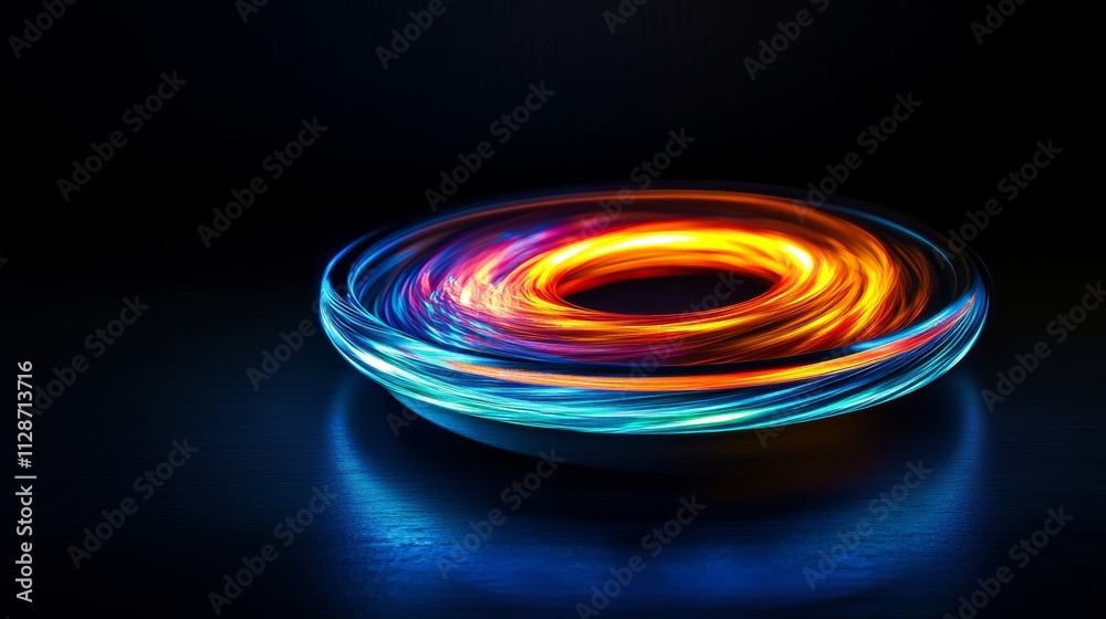 Abstract Background of ring light with luminous swirling on black Abstract Background of ring light with luminous swirling on black