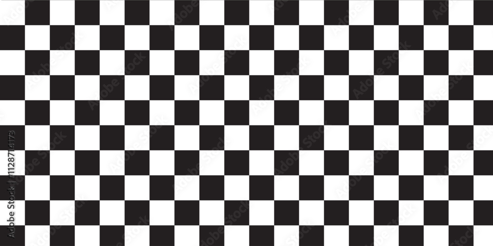 Black and white checker pattern vector illustration. Abstract checkered chessboard or checkerboard for game, grid with geometric square shape, race or rally flag and mosaic floor tile.