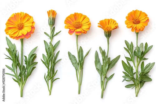 A bright orange marigold flower set on a white backdrop. Generative Ai