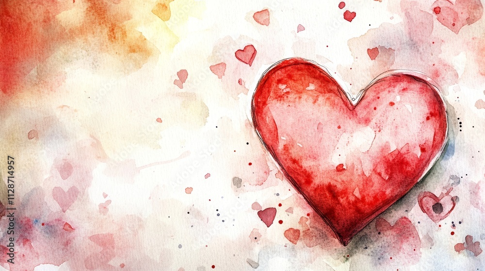 Valentines Day postcard Valentines Day background with heart Love card Heart in the right corner of the paper sheet Watercolor painting Valentines Day postcard Valentines Day background with heart Love card Heart in the right corner of the paper sheet Watercolor painting
