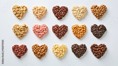 Heart shaped Cereals isolated on white background