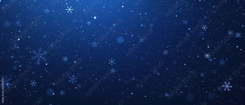 Christmas concept with snowflakes and pine needles on deep blue backdrop, frosty design, wintertime, celebration, evergreens, festive decorations Christmas concept with snowflakes and pine needles on deep blue backdrop, frosty design, wintertime, celebration, evergreens, festive decorations