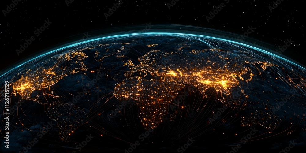 Obraz premium Global Network Connections Earth at Night High Resolution Image