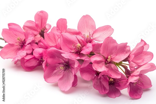 Isolated bright pink cherry tree blooms on white. Generative Ai