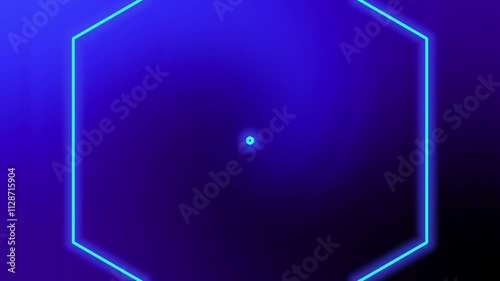 A futuristic motion graphic featuring blue neon hexagon endlessly zooming out over a black and blue gradient background. High-tech aesthetic ideal for club visuals, wallpapers, and music-themed