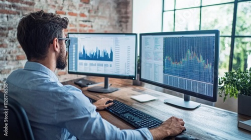 Focused tech team analyzing intricate data on advanced computer screens