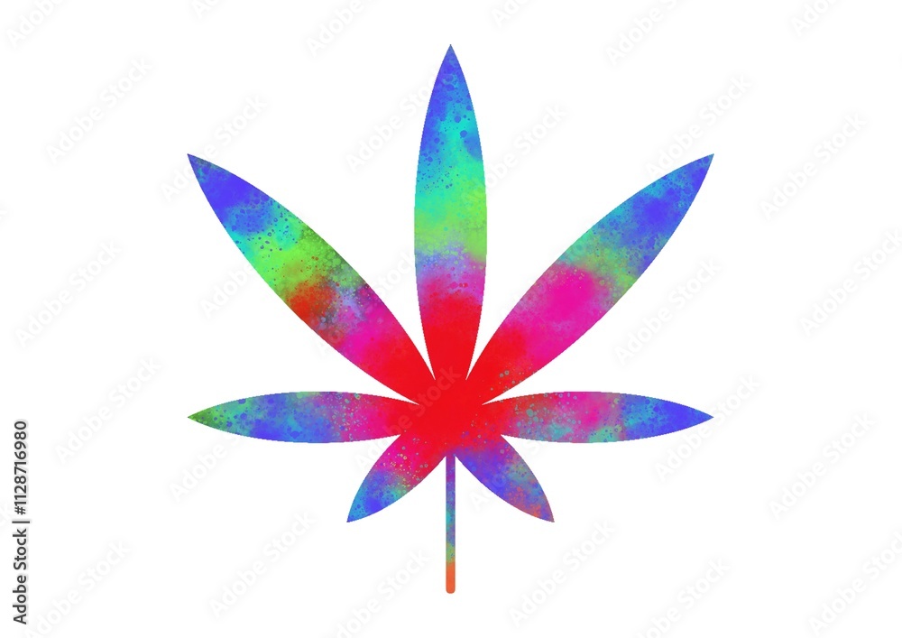 Colorful Cannabis Leaf, Kid Drawing, Pencil drawing, kindergarten pencil sketch. Colorful Cannabis Leaf, Kid Drawing, Pencil drawing, kindergarten pencil sketch.