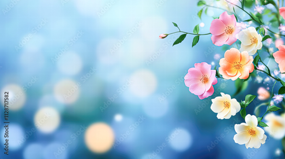 A colorful bouquet of flowers with a blue background A colorful bouquet of flowers with a blue background