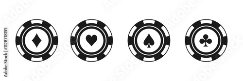 Poker chips color icons vector set. Playing poker concept. Isolated Casino poker chip logo.