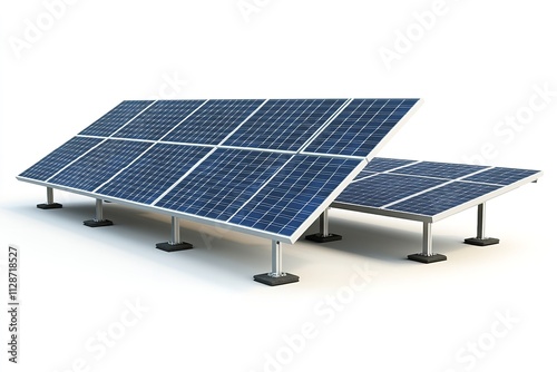 Solar panels isolated on a white backdrop, collecting sunlight at a sustainable energy source. Generative Ai