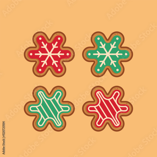 Christmas gingerbread cookies shaped like snow and stars, new year decoration suitable for posters and web icons