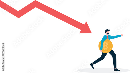 Bitcoin crash. The price of the crypto currency market has fallen heavily. Stock market volatility. Investment risk. economic crisis.
