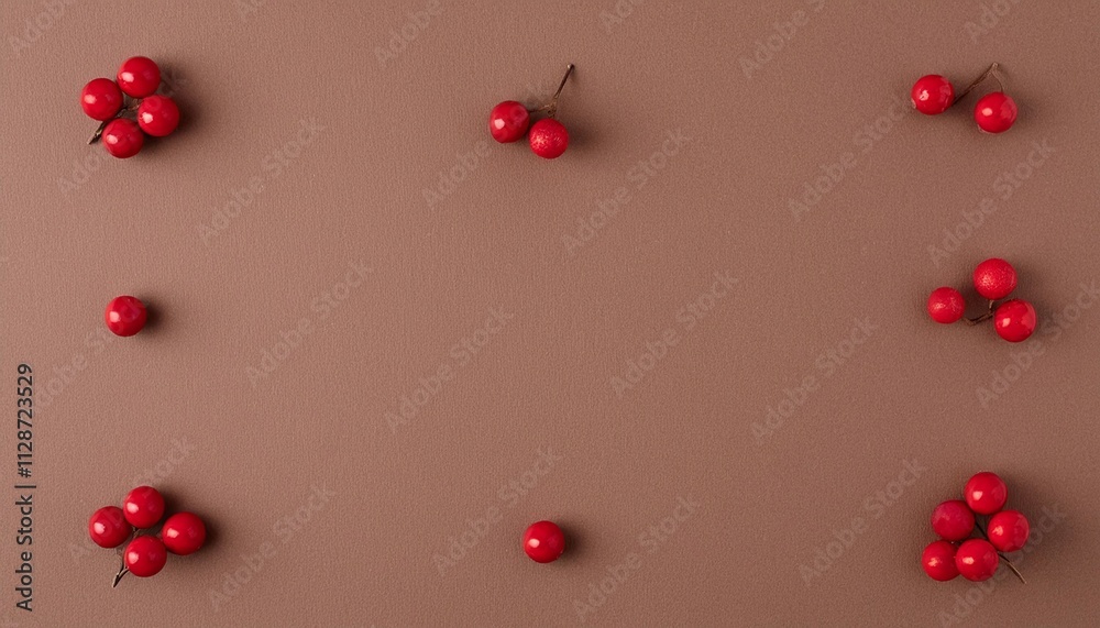 Red Berries Pattern on Brown Background Red Berries Pattern on Brown Background