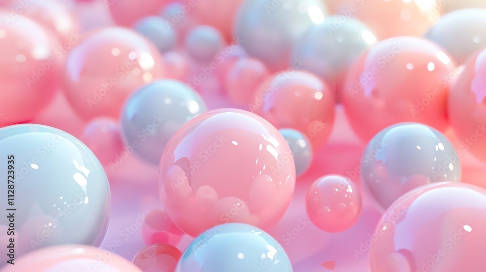 A close up of many shiny, pastel colored spheres. A close up of many shiny, pastel colored spheres.