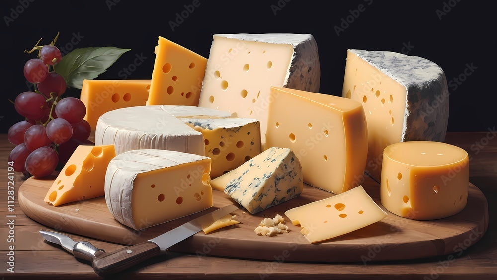 Fototapeta premium cheese and grapes