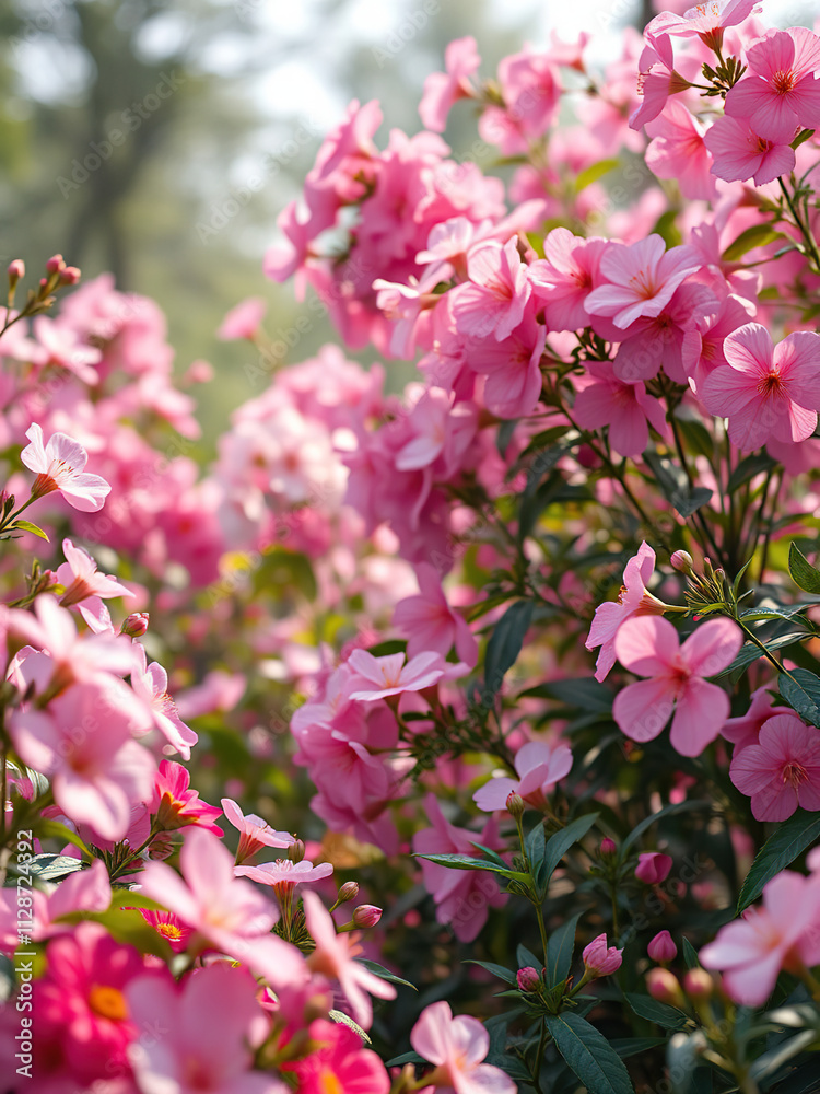 garden scene with pink and white flowers on a blur background, showcasing various types of flowers in full bloom, spring garden, white flowers garden scene with pink and white flowers on a blur background, showcasing various types of flowers in full bloom, spring garden, white flowers