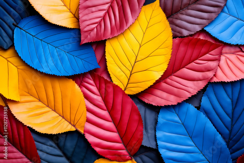 A bunch of colorful leaves that are laying on top of each other