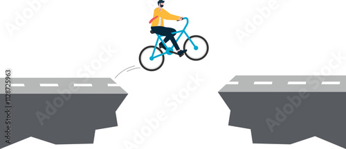 Determination and Courage. career challenge or motivation to win. businessman jump or road over cliff gap to achieve business target. illustration
